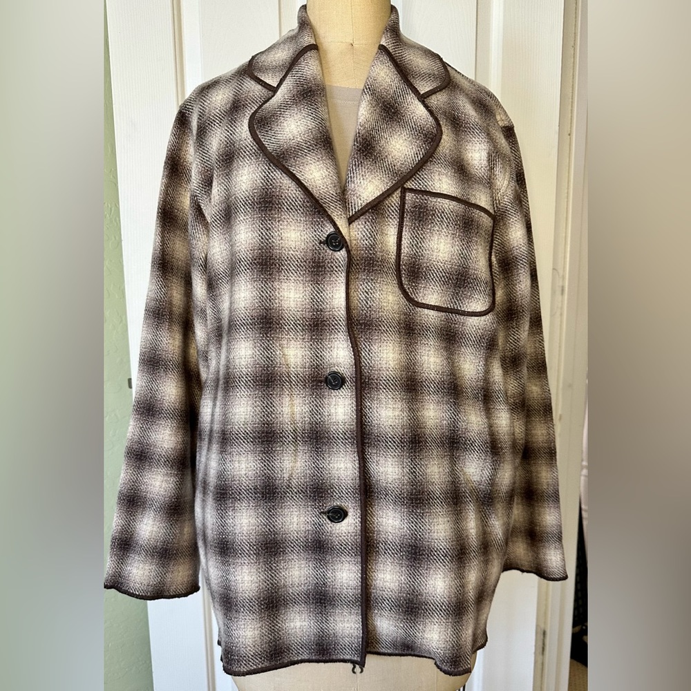 90s Banana republic ombré plaid sweater jacket/car coat sz XS brown/beige